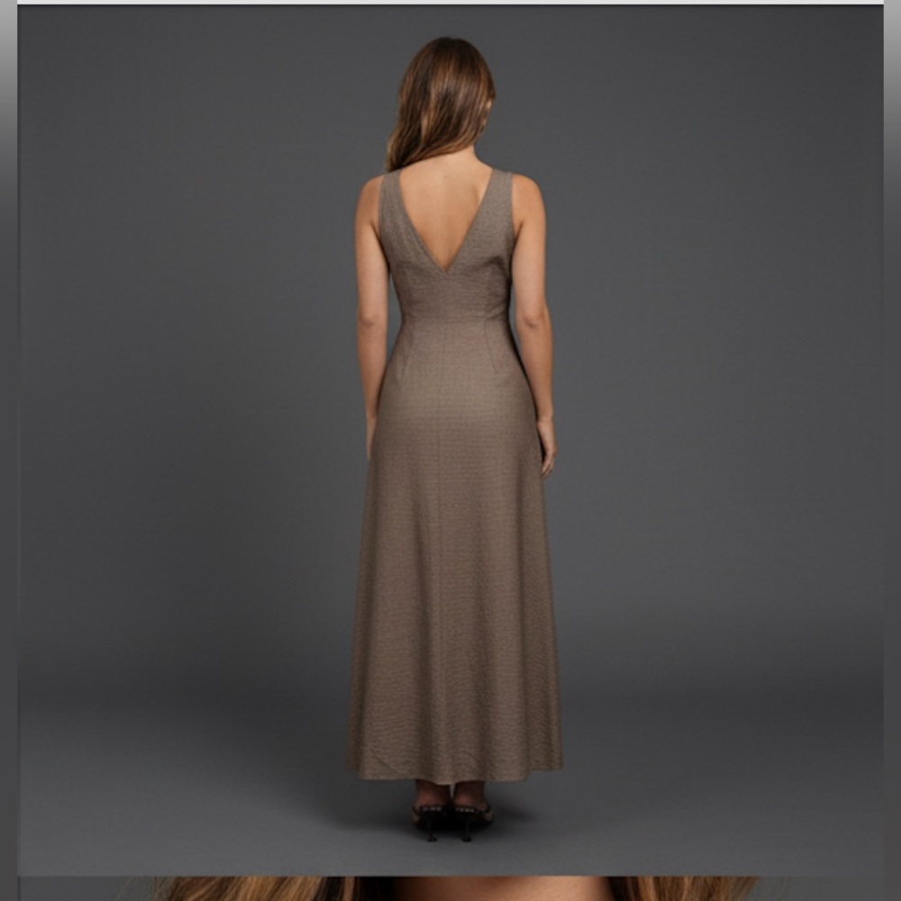 Pleated Waist Minimalist Maxi Dress Brown - Picture 4 of 8